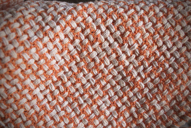 summer coral crosshatch tea towel