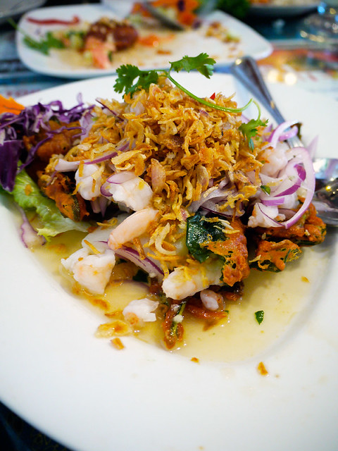 jitlada fried morning glory salad with shrimp