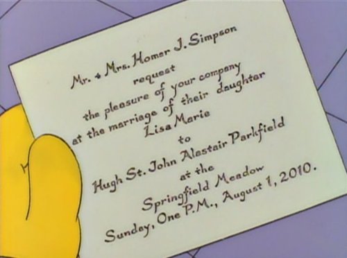 Invitación boda de Lisa Simpson 2010