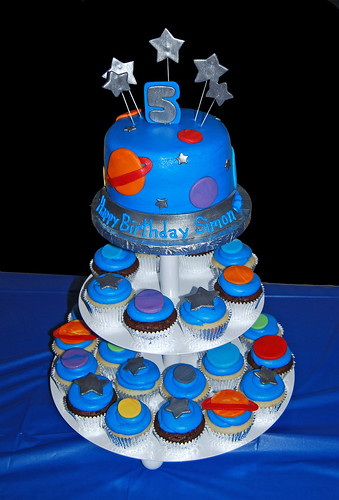 5th Birthday space themed cupcake tower