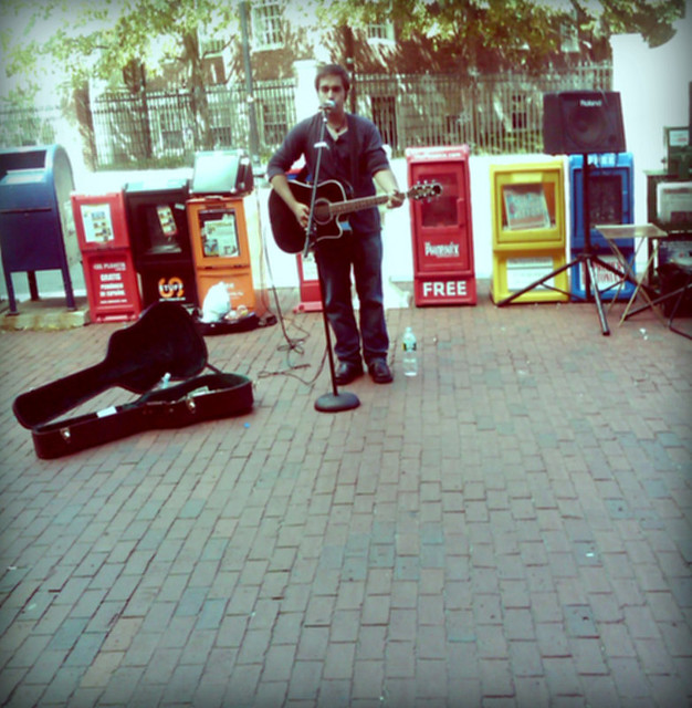 a busker in harvard square
