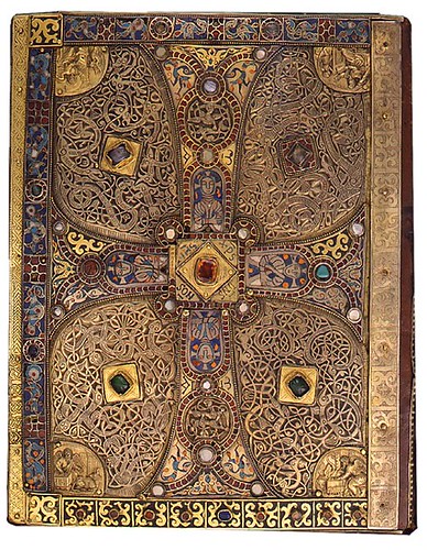 Gilt silver, enamel, and jeweled bookcover, probably Salzburg