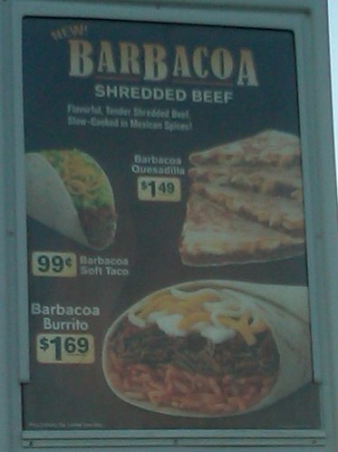 Barbacoa items at Taco Bell