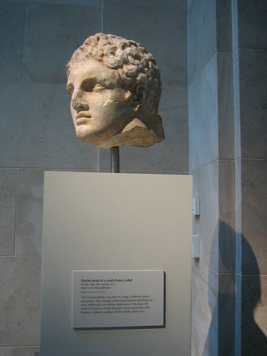 Marble head of a youth from a relief, Greek, late 4th century B.C., Said to be from Rhodes _8189