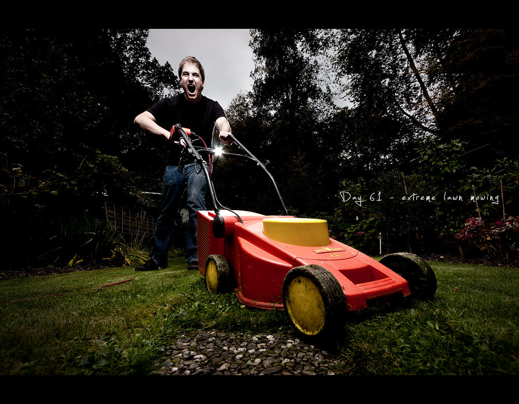 extreme lawn mowing, Day 61, 061/365, Project 365, grass, strobist, Self Portrait