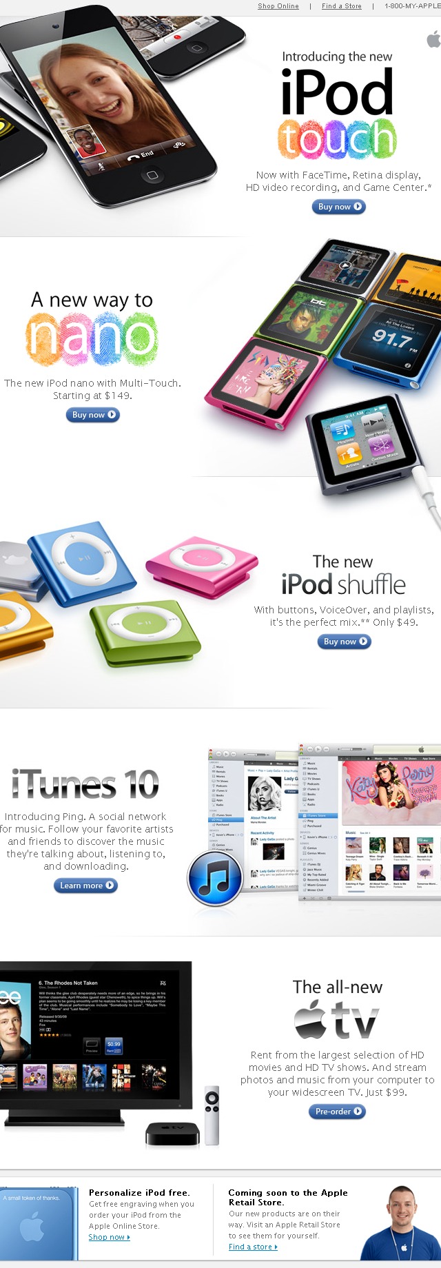 email Apple new iPods iTunes 10 TV