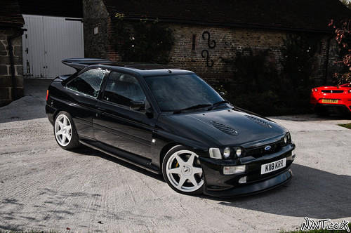 Dons Stable Shoot Black Ford Escort RS Cosworth Front Quarter Shot