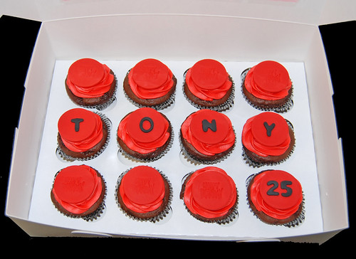 red and black cupcakes surprise delivery for a 25th birthday