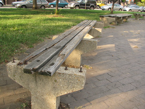 Restoration of park benches in Eastern Market Square Park, before, Peter Riehle Eagle Scout project