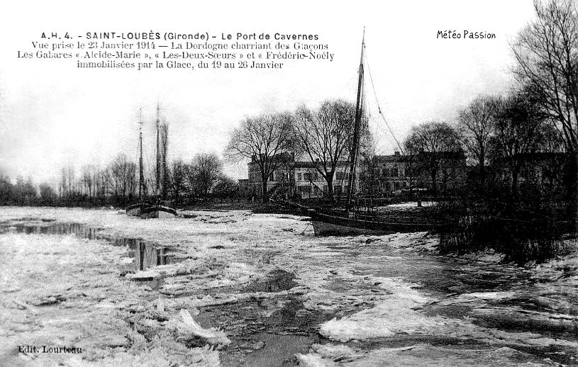 glaces sur la Dordogne gelée à Saint-Loubès le 22 janvier 1914