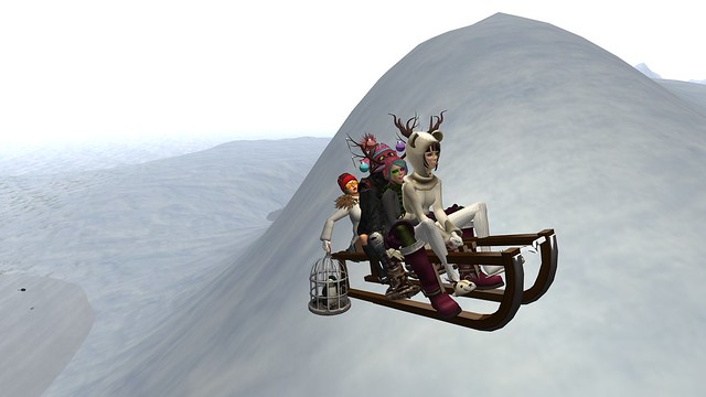 four crazy people on a sled - Torley Linden