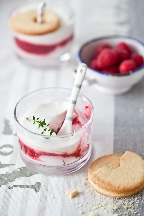 Honey Yogurt Mousse W/ Raspberry Coulis