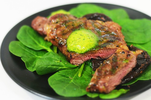 Green day: cheap sirloin with herbed butter and portobello mushrooms
