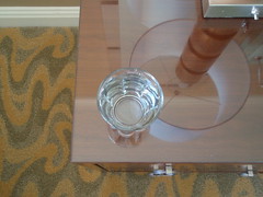 water glass, lamp, reflection