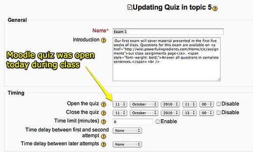Moodle Quiz Open During Class
