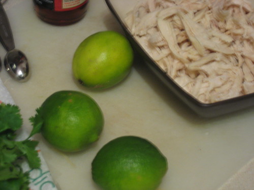cilantro, limes, shredded chicken