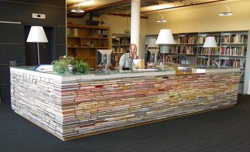 library desk made of books