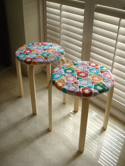 Crocheted covered stools