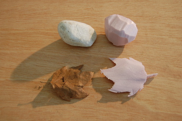 Styrofoam stone and leaf