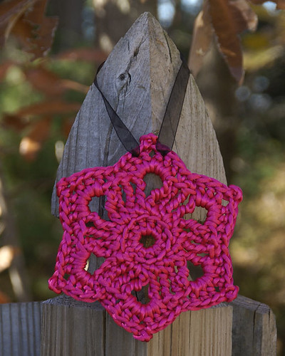 Crochet Ornament, Fuchsia Satin Cord