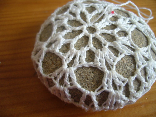 wip - crochet covered stones.