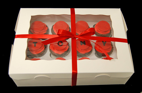 red and black cupcakes surprise delivery for a 25th party