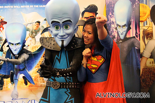 Aimee as Supergirl, together with Megamind