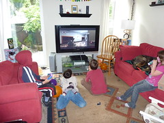 the few attendees playing xbox