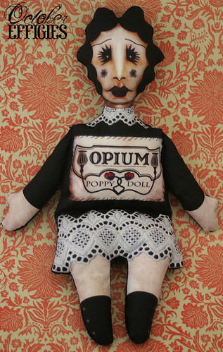 Opium poppy stuffed print doll