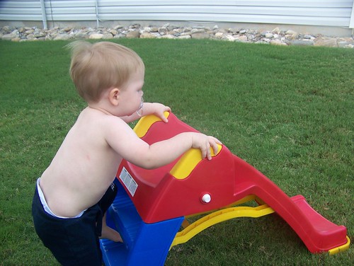 100728 Playing in yard 01 - Coleman on slide