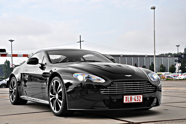 The Aston Martin V12 Vantage Carbon Black Edition arriving at Ahoy, 