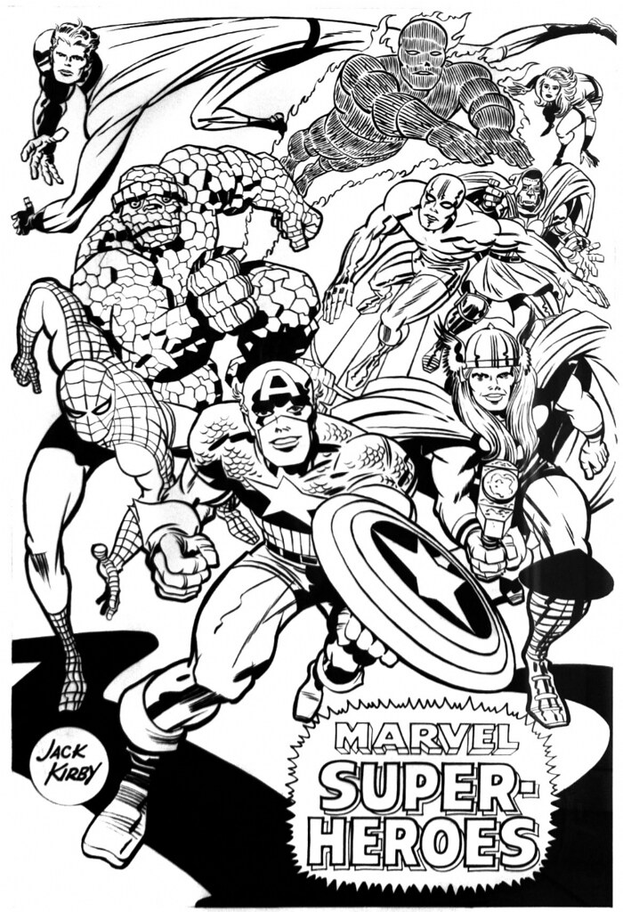 Merry Marvel Marching society poster by Jack Kirby