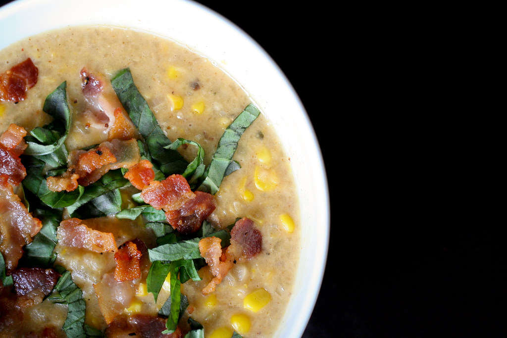 Corn Chowder with Bacon and Basil