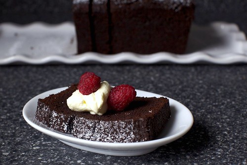 chocolate cake + cream + raspberries