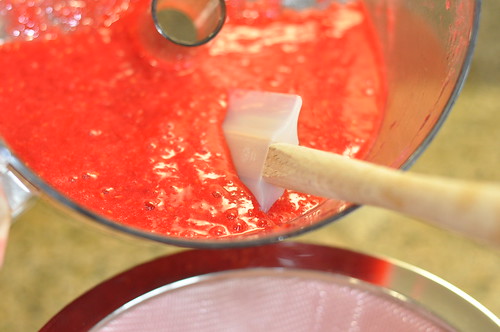 coulis into the sieve