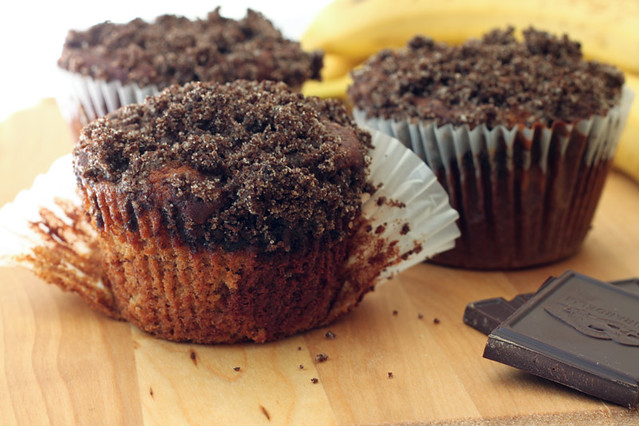 Marbled Chocolate Banana Muffins with Chocolate Graham Cracker Streusel