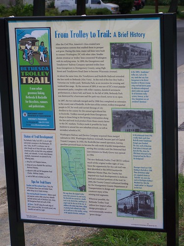 Bethesda Trolley Trail wayfinding sign, interpretation side