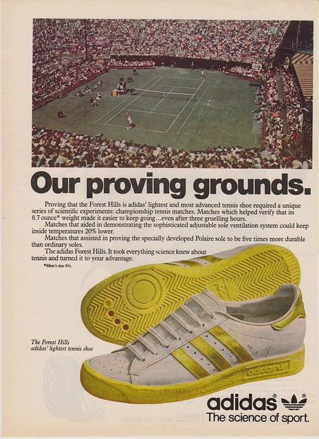 Forest Hills Adidas Tennis Shoe Vintage Ad with Forest Hills Tennis Stadium