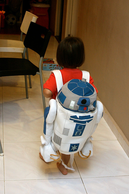 Jolie and her R2-D2 backpack