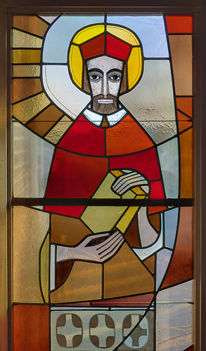 Saint Robert Bellarmine Roman Catholic Church, in Saint Charles, Missouri, USA - stained glass window of Saint Robert Bellarmine