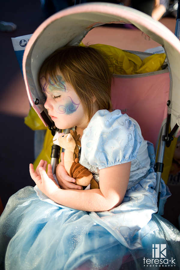 Sweet princess asleep in the stroller at Disneyland, Teresa K photography