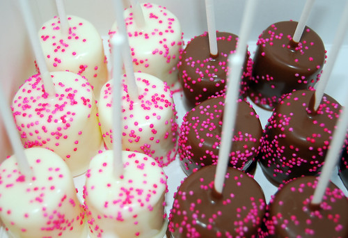 Pink chocolate dipped marshmallows