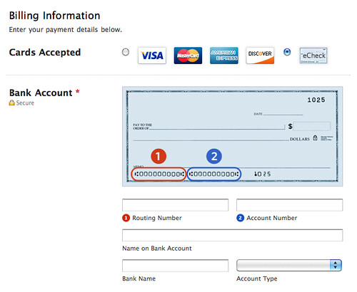 eCheck UI on Payment Forms