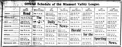 1902 Joplin Miners' Missouri Valley League schedule
