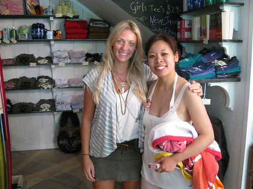 With Hollie, the manager of the surf school.
