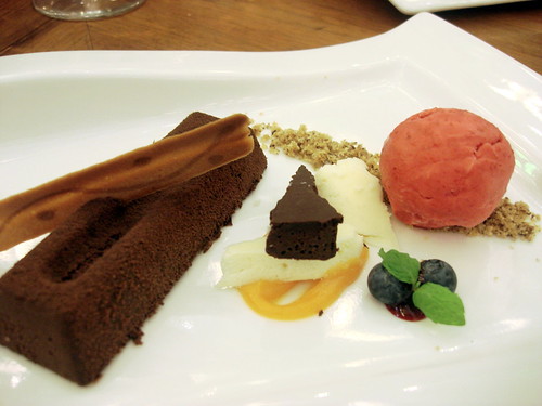 Callebaut Chocolate Mousse with a Mandarin Puree, Raspberry Sorbet And Spiced Rice Paper 1