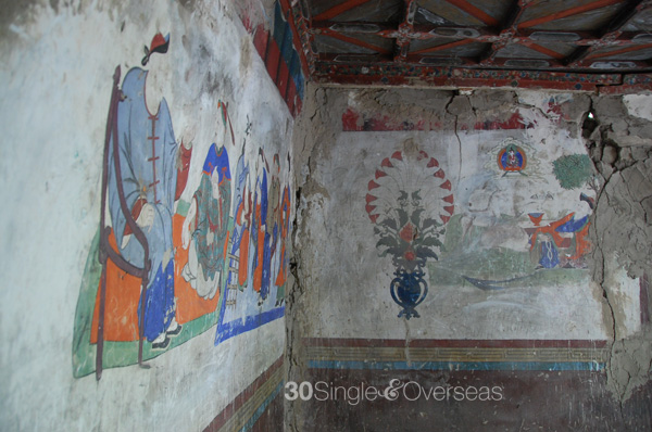 Ancient paintings in the 300 yr old ruined palace, Hunder, Nubra Valley