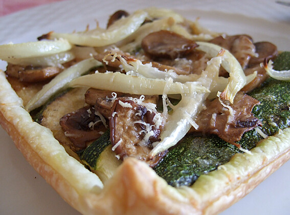 Puff pastry topped with veggies