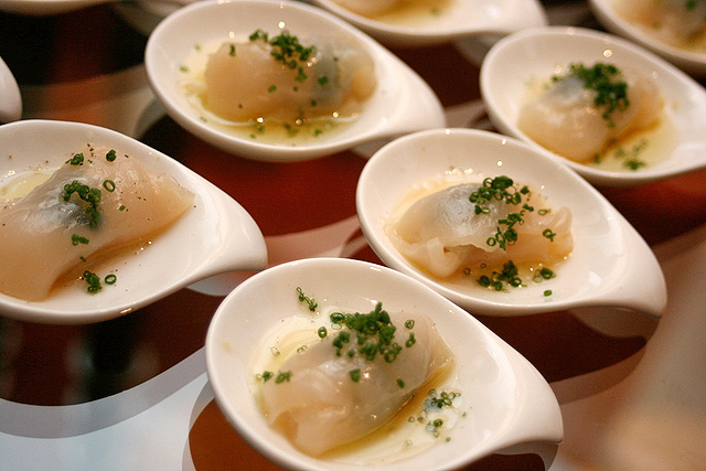 Tetsuya's recreation of the "Oyster" - made of scallop carpaccio wrapped around foie gras, doused with lime