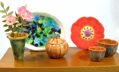 Trumpet Vase, bowls, pumpkin box, fancy platters